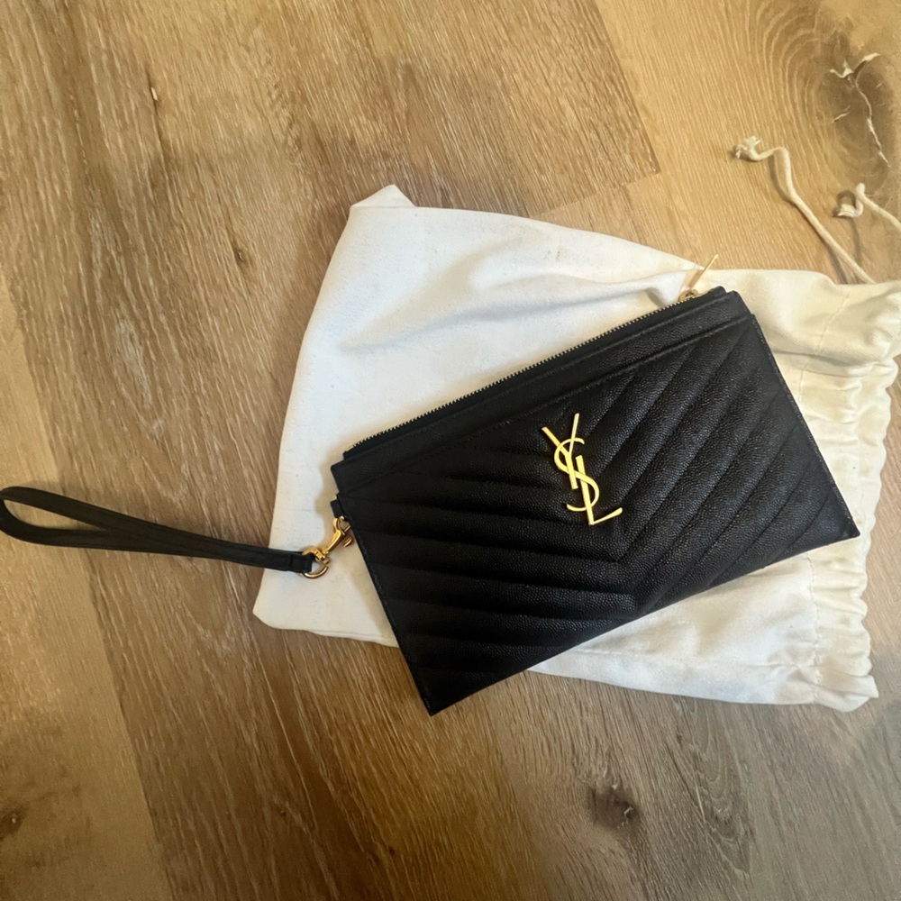 Yves Saint Laurent Black Wristlet with Gold Logo